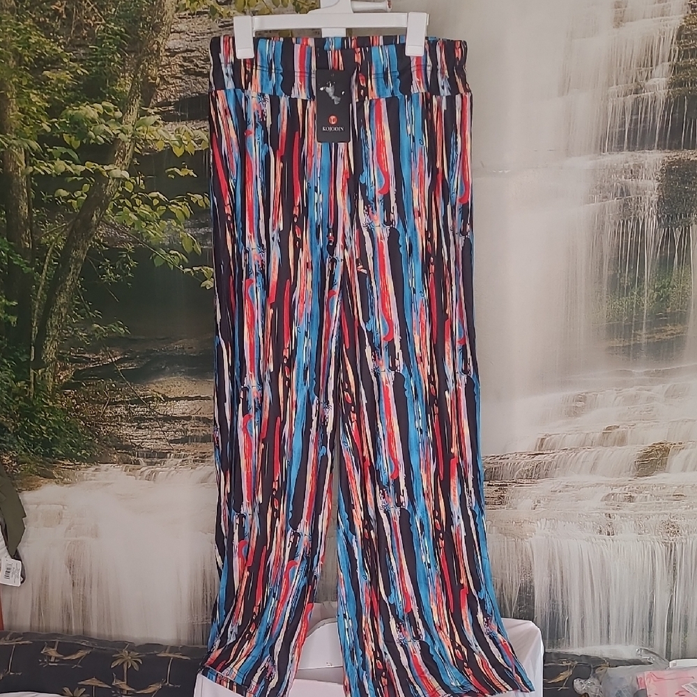 New with tags! Kojooin Womens Medium colorful bold vibrant wide leg pants